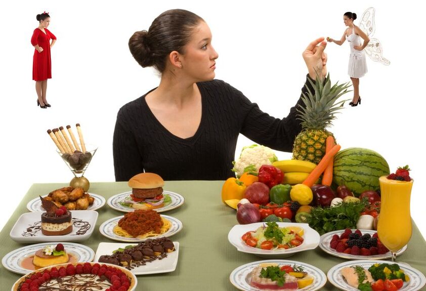 The girl can choose between useful or harmful products