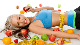 Slim girl with fruit